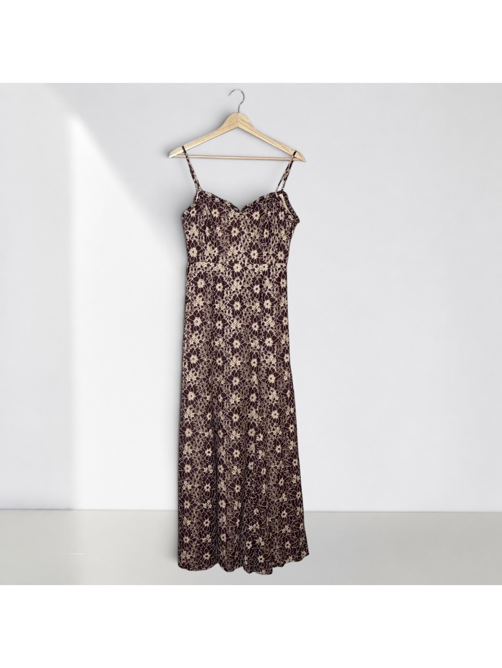LC Lauren Conrad Runway Brown Cream Floral Lace Maxi Dress Romantic Goth